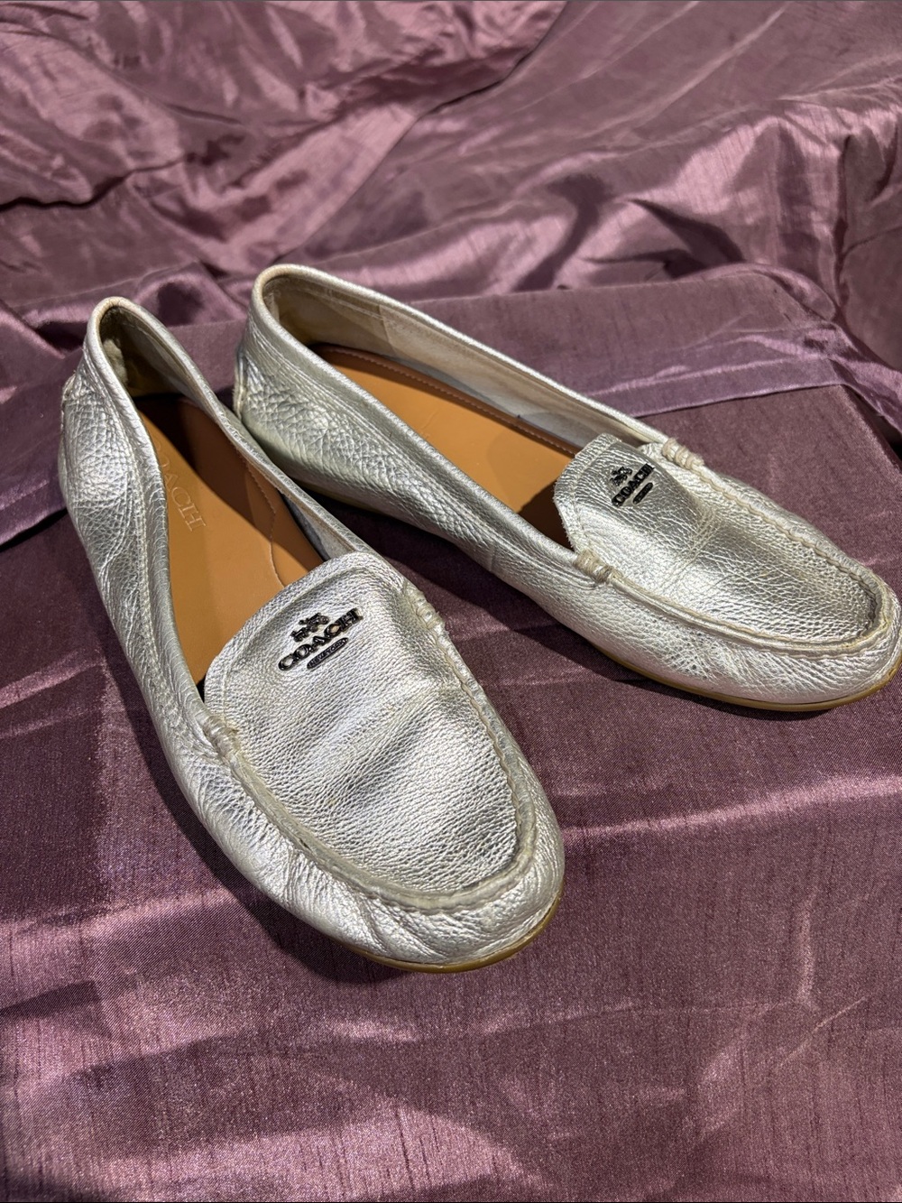 Coach Silver Leather Driving Loafers